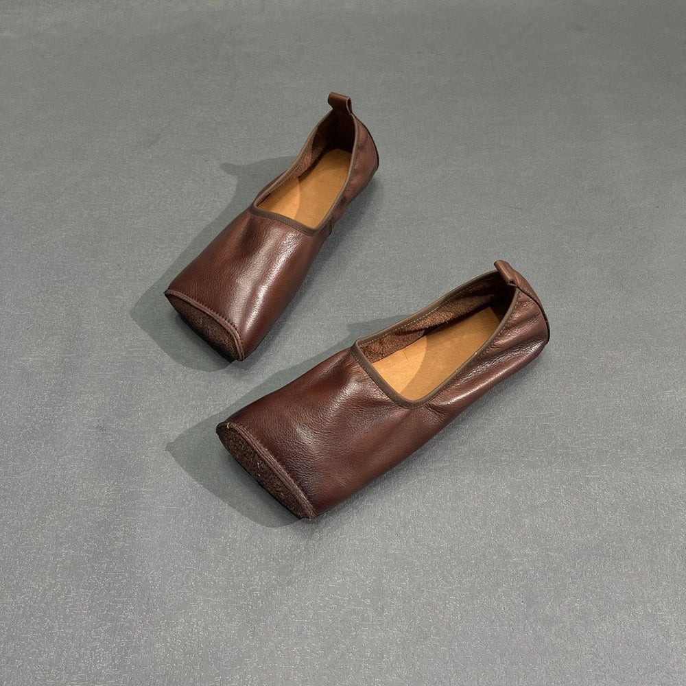 Handmade Square Toe Leather Flat Shoes Newgew Shoes