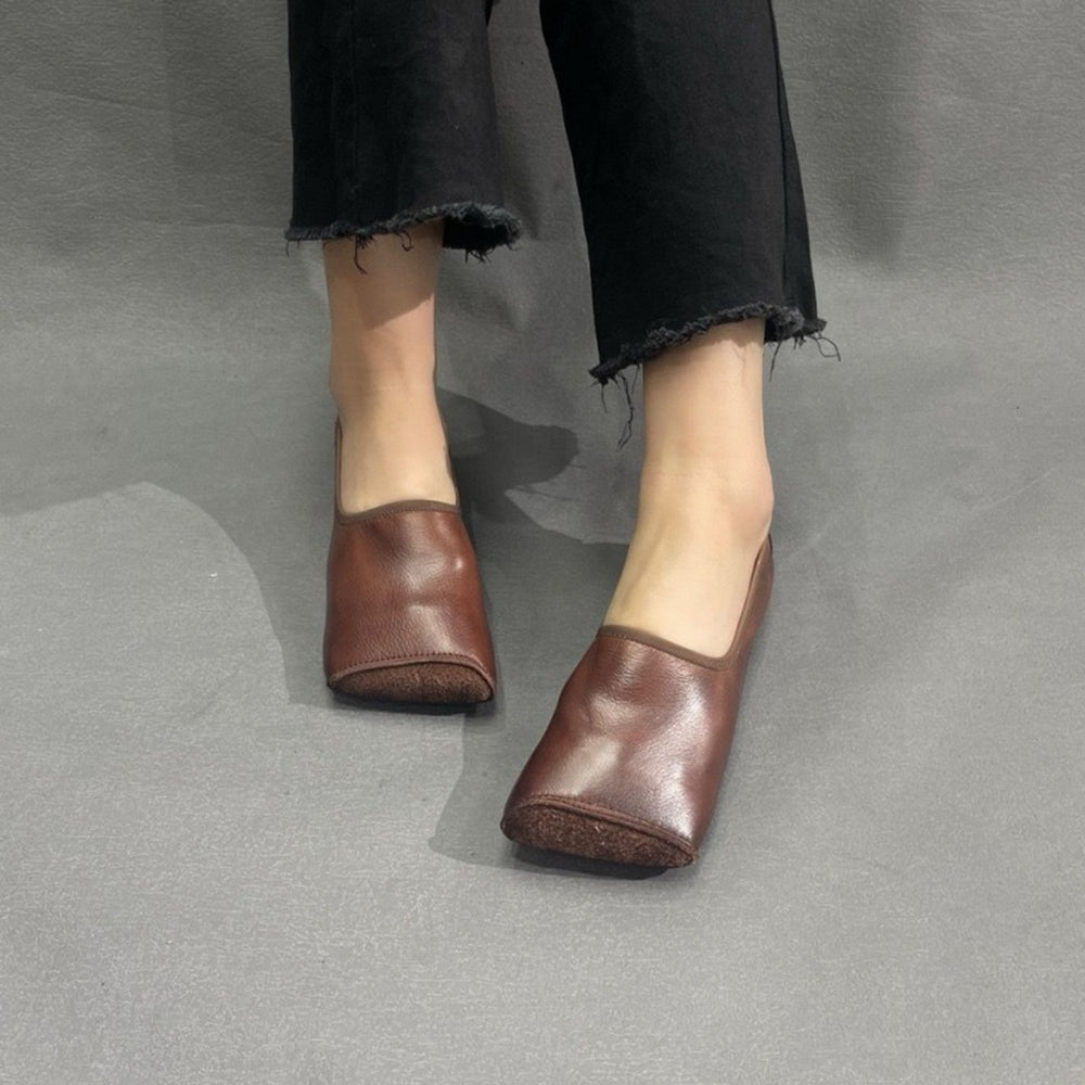 Handmade Square Toe Leather Flat Shoes Newgew Shoes