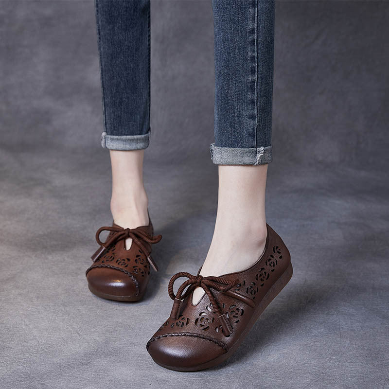 Handmade Stitched Hollow-out Lace-Up Flat Shoes Newgew Shoes