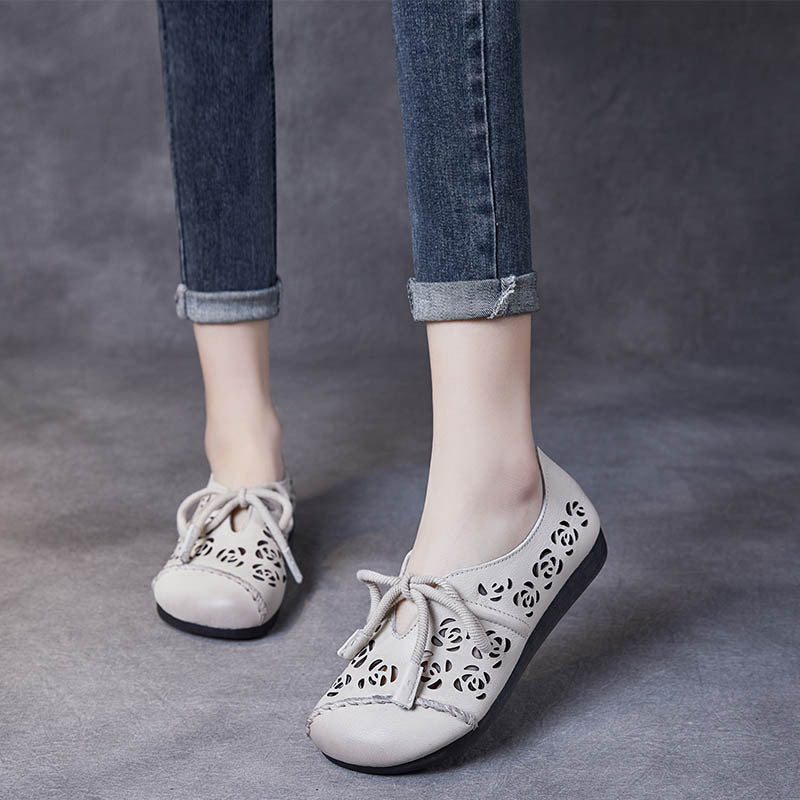 Handmade Stitched Hollow-out Lace-Up Flat Shoes Newgew Shoes