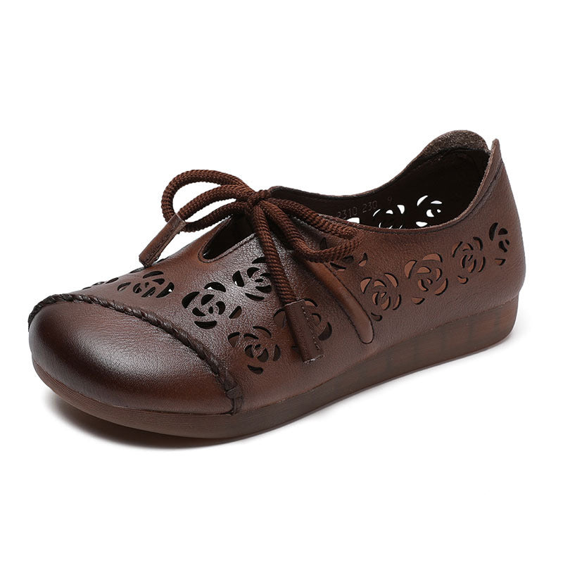 Handmade Stitched Hollow-out Lace-Up Flat Shoes Newgew Shoes