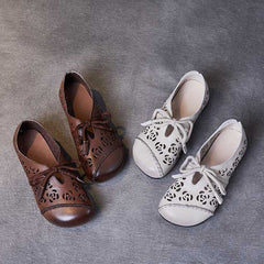 Handmade Stitched Hollow-out Lace-Up Flat Shoes Newgew Shoes