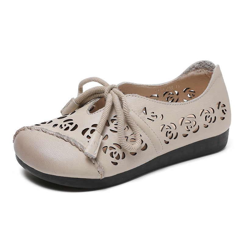 Handmade Stitched Hollow-out Lace-Up Flat Shoes Newgew Shoes