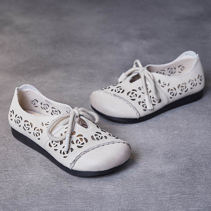 Handmade Stitched Hollow-out Lace-Up Flat Shoes Newgew Shoes