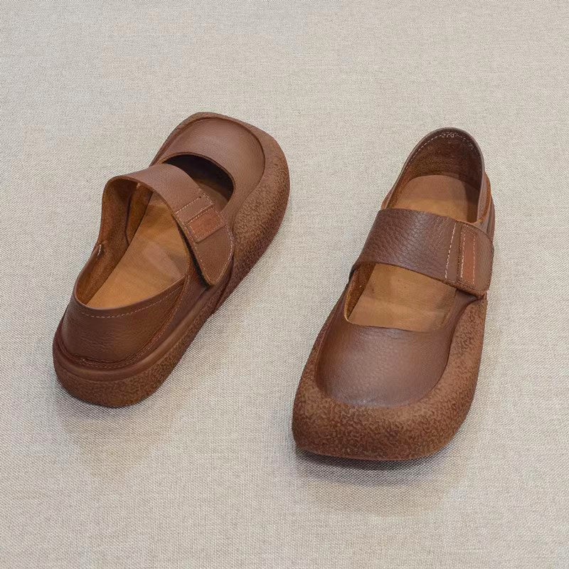 Handmade Velcro Square Toe Leather Shoes Newgew Shoes