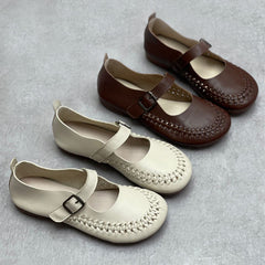 Handmade Woven Flat Shoes With Buckle Newgew Shoes