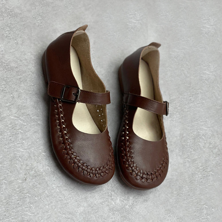 Handmade Woven Flat Shoes With Buckle Newgew Shoes