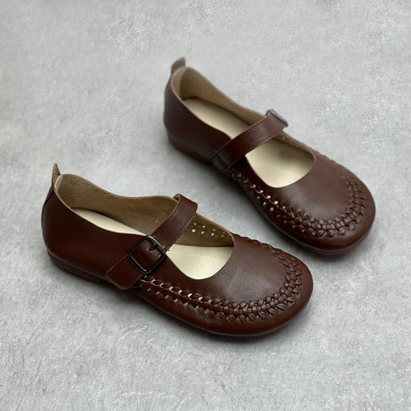 Handmade Woven Flat Shoes With Buckle Newgew Shoes