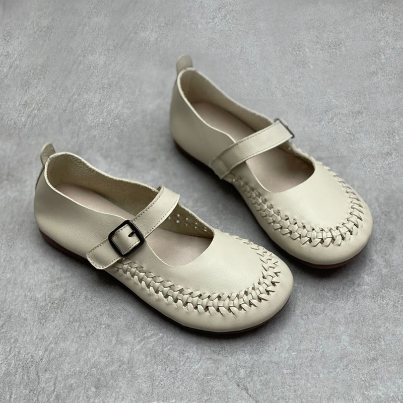 Handmade Woven Flat Shoes With Buckle Newgew Shoes