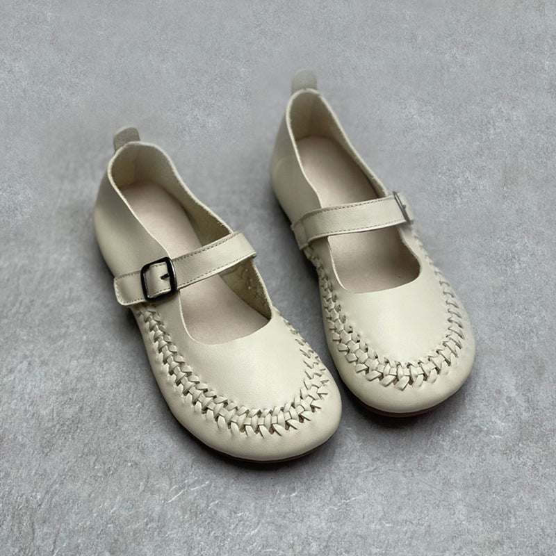 Handmade Woven Flat Shoes With Buckle Newgew Shoes