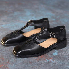 Handsome British style Adjustable Buckle Square Toe Flat Shoes Newgew Shoes