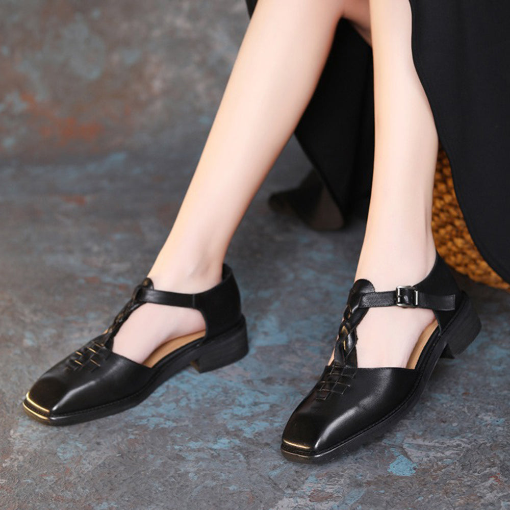 Handsome British style Adjustable Buckle Square Toe Flat Shoes Newgew Shoes