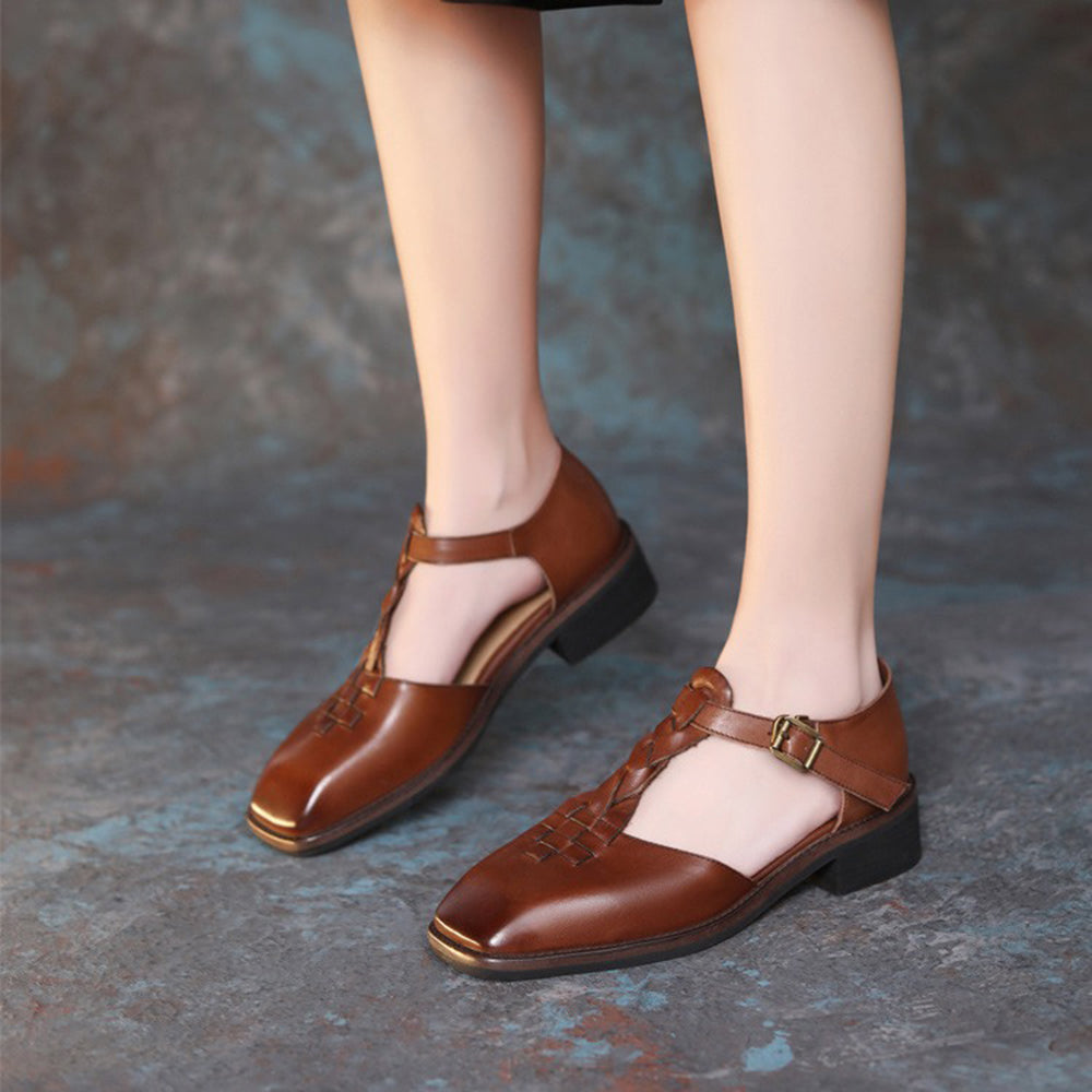 Handsome British style Adjustable Buckle Square Toe Flat Shoes Newgew Shoes