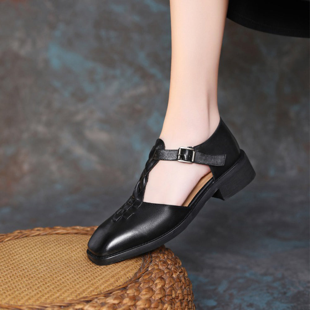 Handsome British style Adjustable Buckle Square Toe Flat Shoes Newgew Shoes