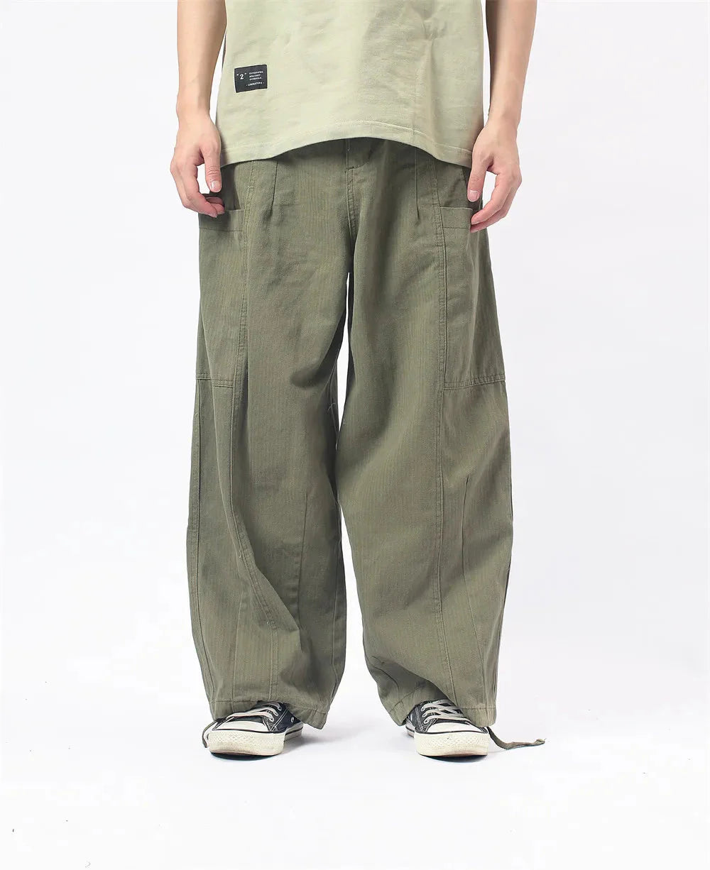 Herringbone Twill Wide-Leg Cargo Pants Newgew