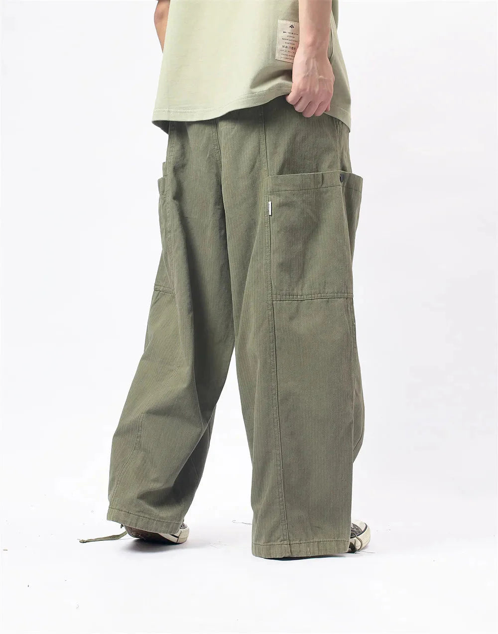 Herringbone Twill Wide-Leg Cargo Pants Newgew