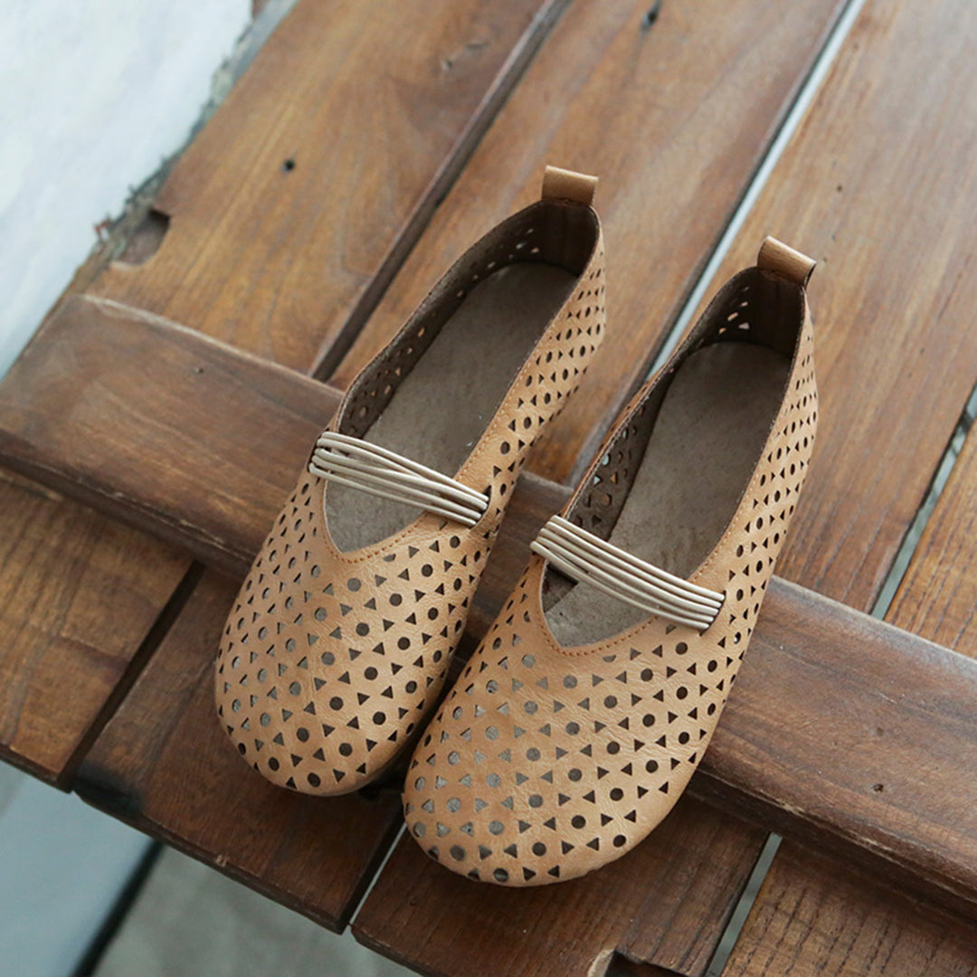 Hollow-Out Breathable Leather Flats Shoes Newgew Shoes