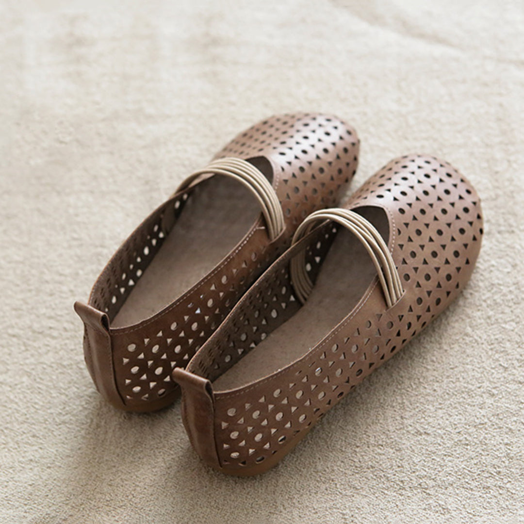 Hollow-Out Breathable Leather Flats Shoes Newgew Shoes