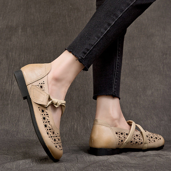 Hollow-out Breathable Flat Leather Peas Shoes Newgew Shoes