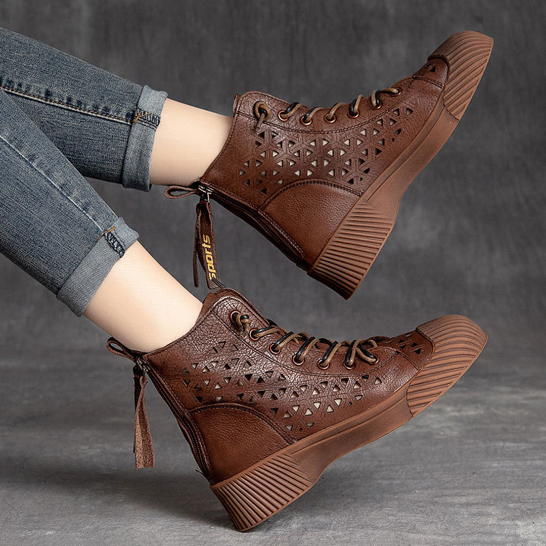 Hollow Out Lace Up Leather Boots Newgew Shoes