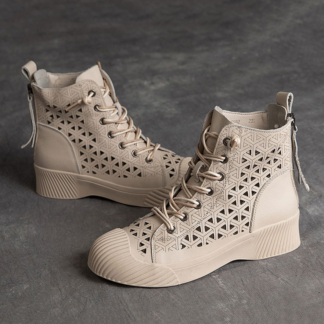 Hollow Out Lace Up Leather Boots Newgew Shoes