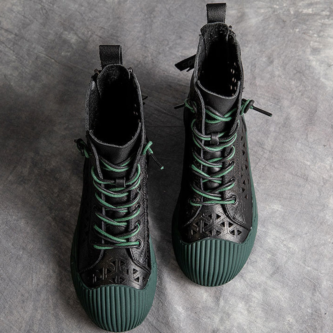 Hollow Out Lace Up Leather Boots Newgew Shoes