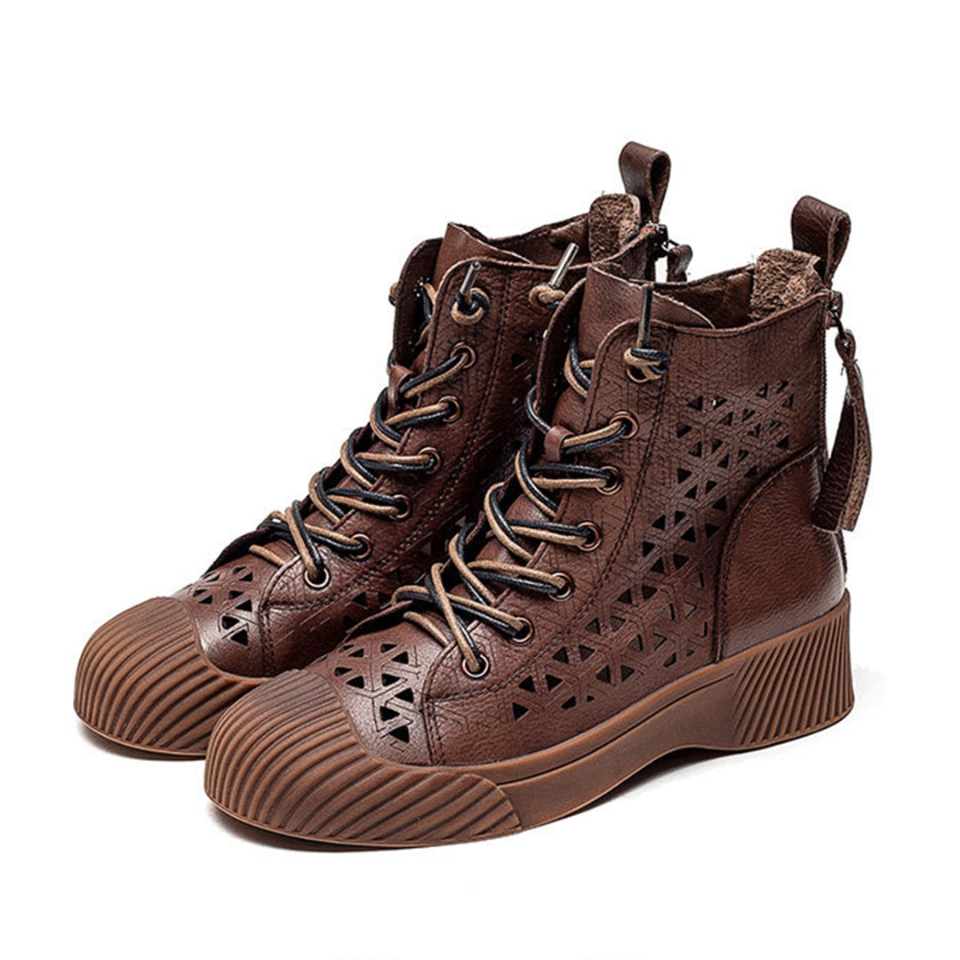 Hollow Out Lace Up Leather Boots Newgew Shoes