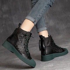Hollow Out Lace Up Leather Boots Newgew Shoes