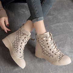 Hollow Out Lace Up Leather Boots Newgew Shoes