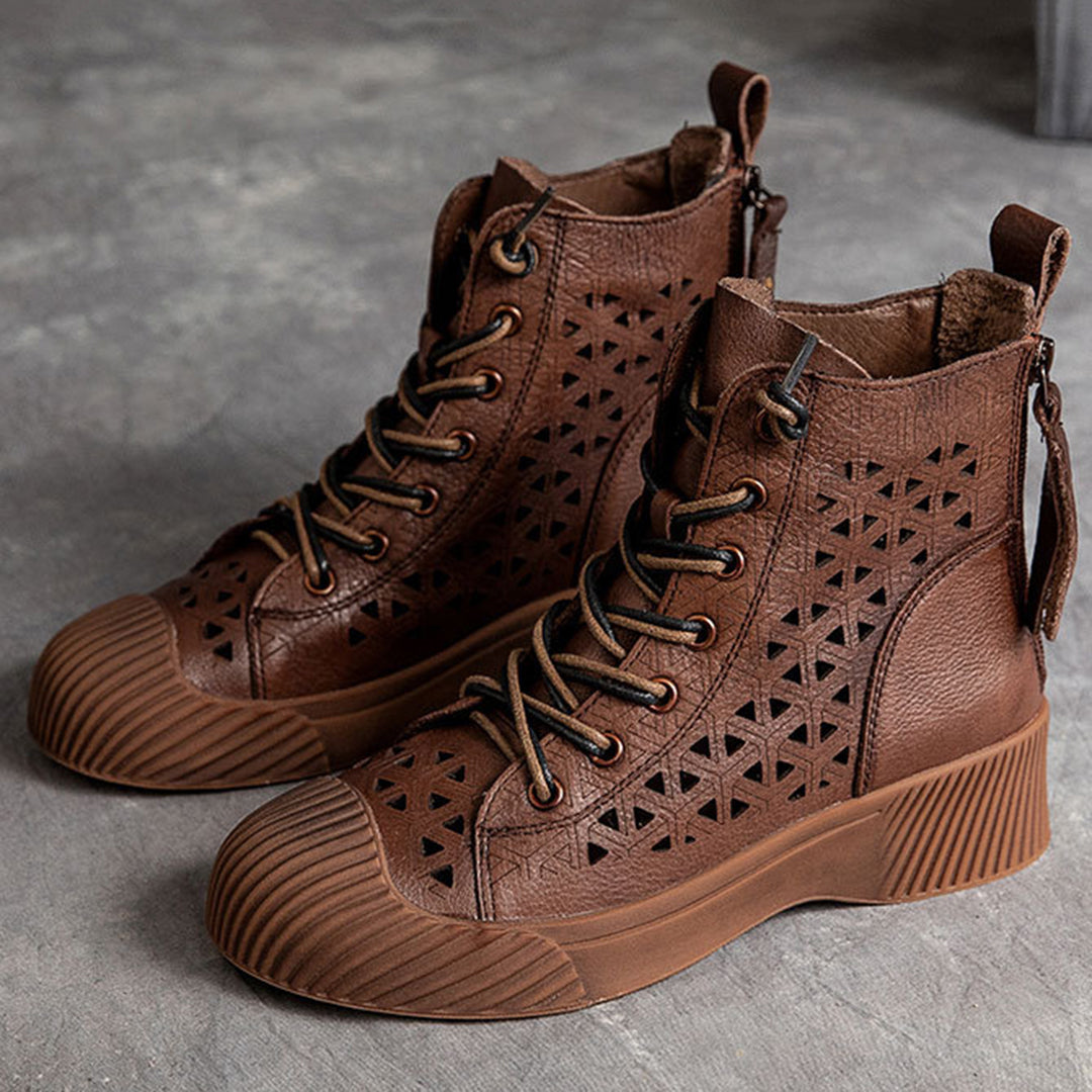 Hollow Out Lace Up Leather Boots Newgew Shoes