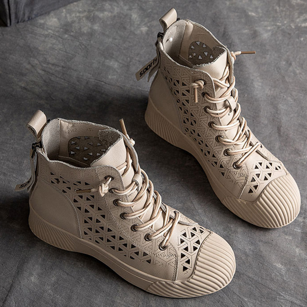 Hollow Out Lace Up Leather Boots Newgew Shoes