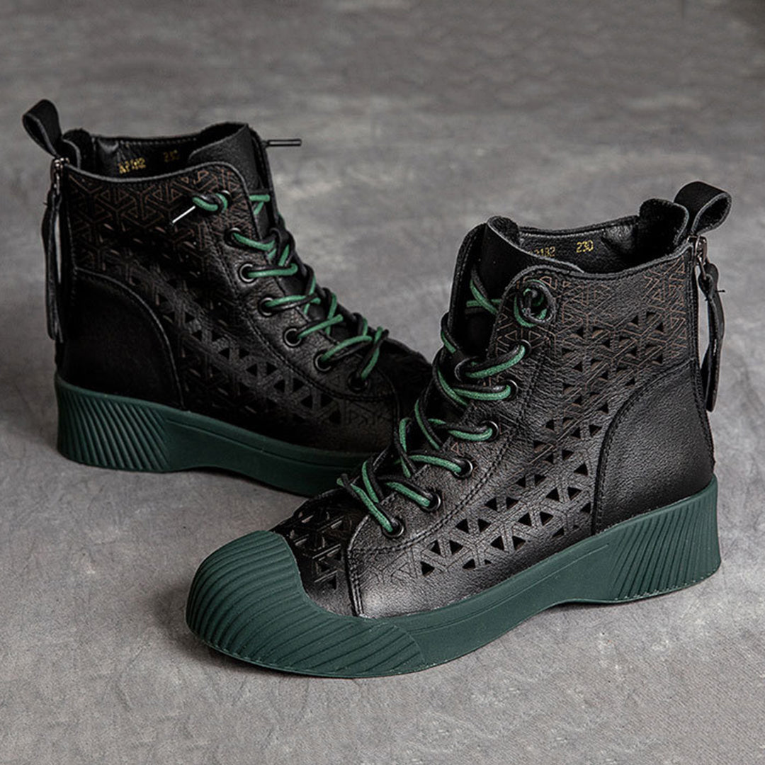 Hollow Out Lace Up Leather Boots Newgew Shoes