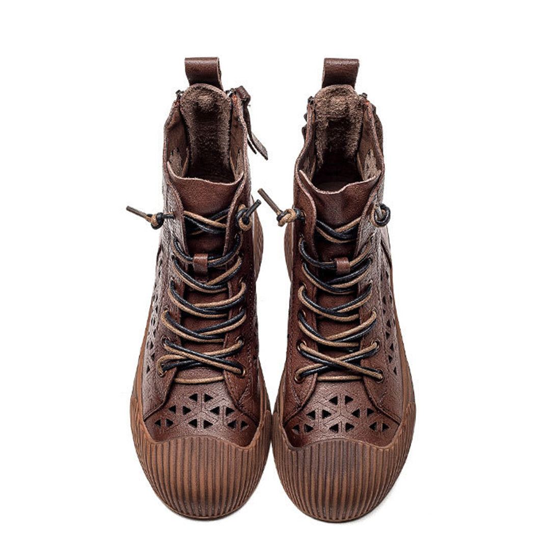 Hollow Out Lace Up Leather Boots Newgew Shoes