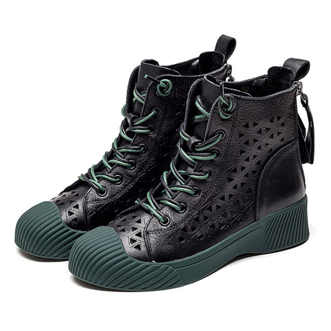 Hollow Out Lace Up Leather Boots Newgew Shoes