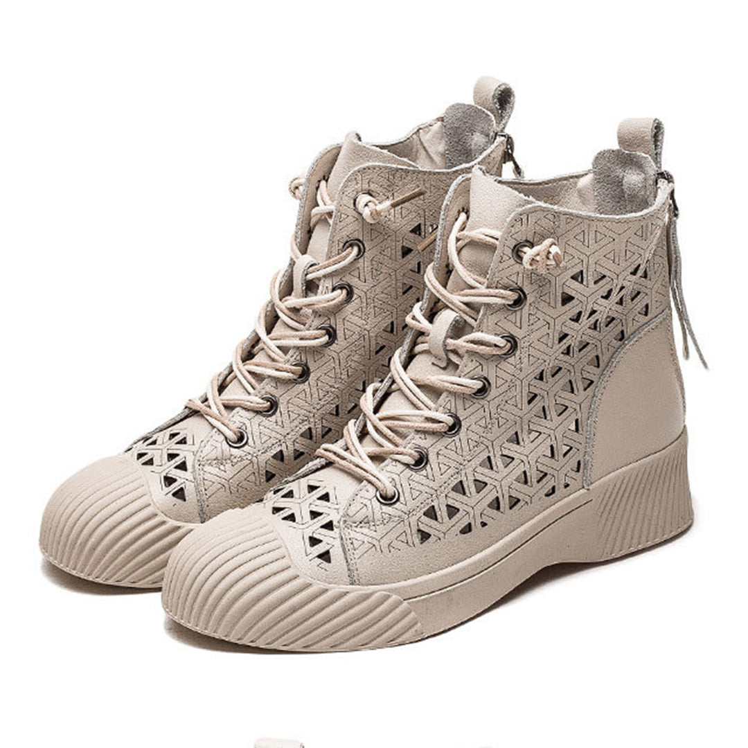 Hollow Out Lace Up Leather Boots Newgew Shoes