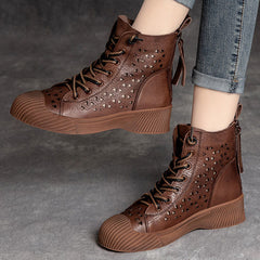 Hollow Out Lace Up Leather Boots Newgew Shoes