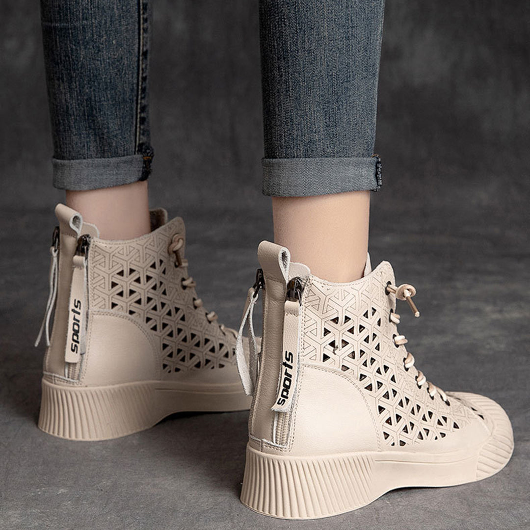 Hollow Out Lace Up Leather Boots Newgew Shoes