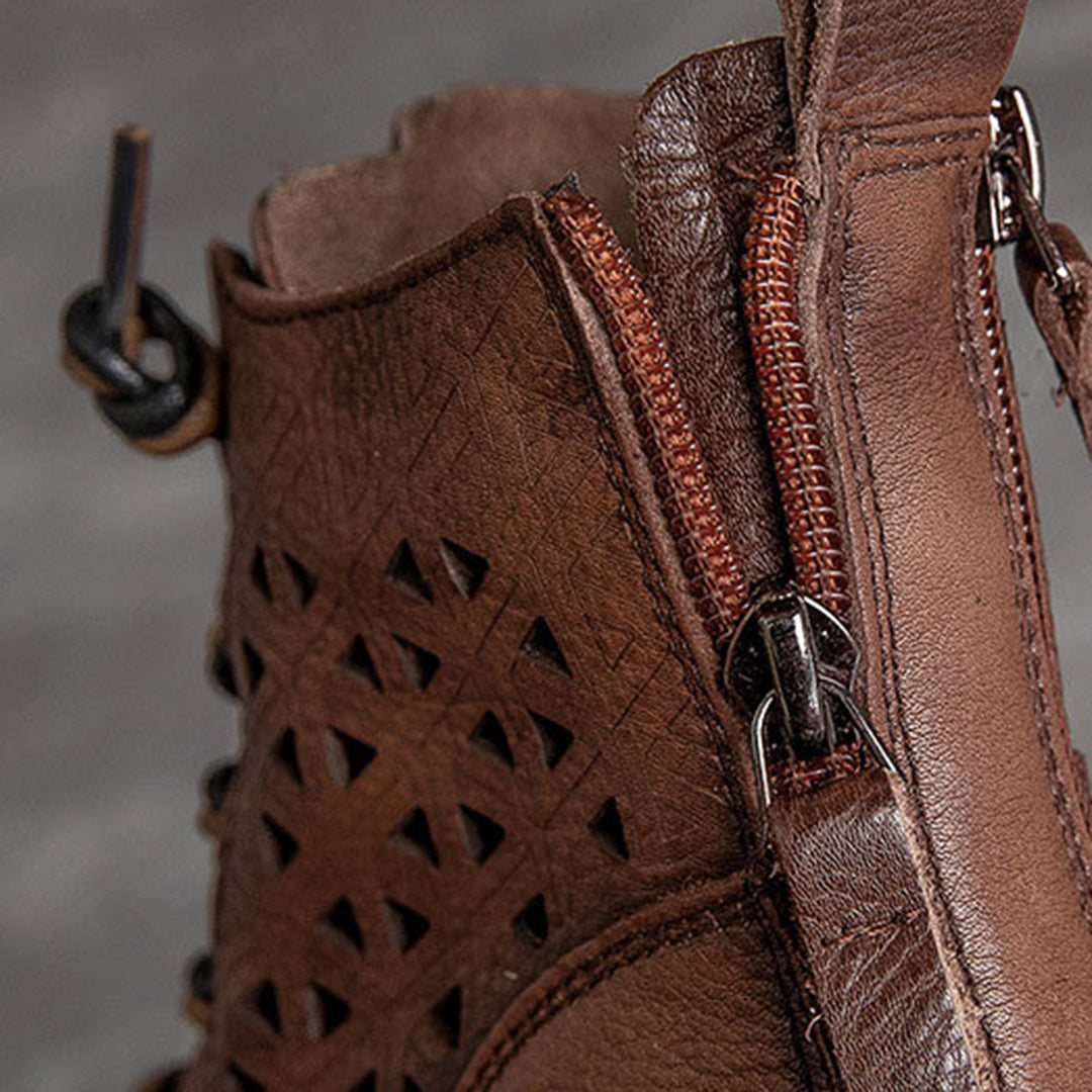 Hollow Out Lace Up Leather Boots Newgew Shoes