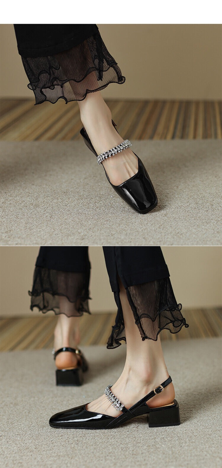 Dalila Square Toe Slingback Flats with Rhinestones â Newgew