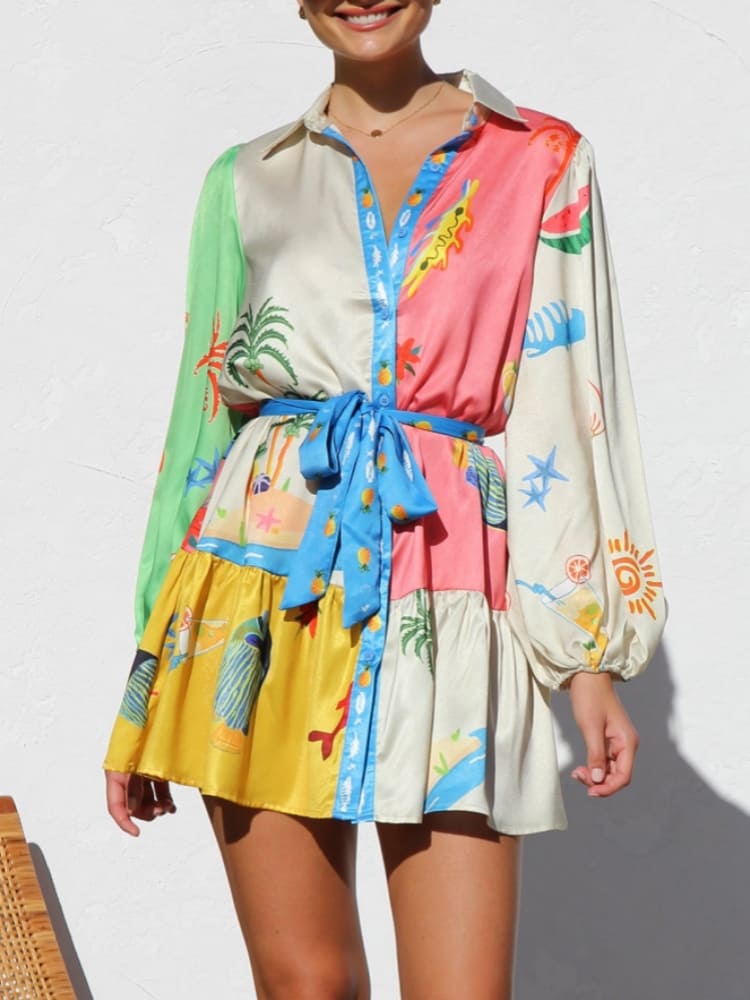 Multi-Coloured Print Mini Dress Newgew Dresses