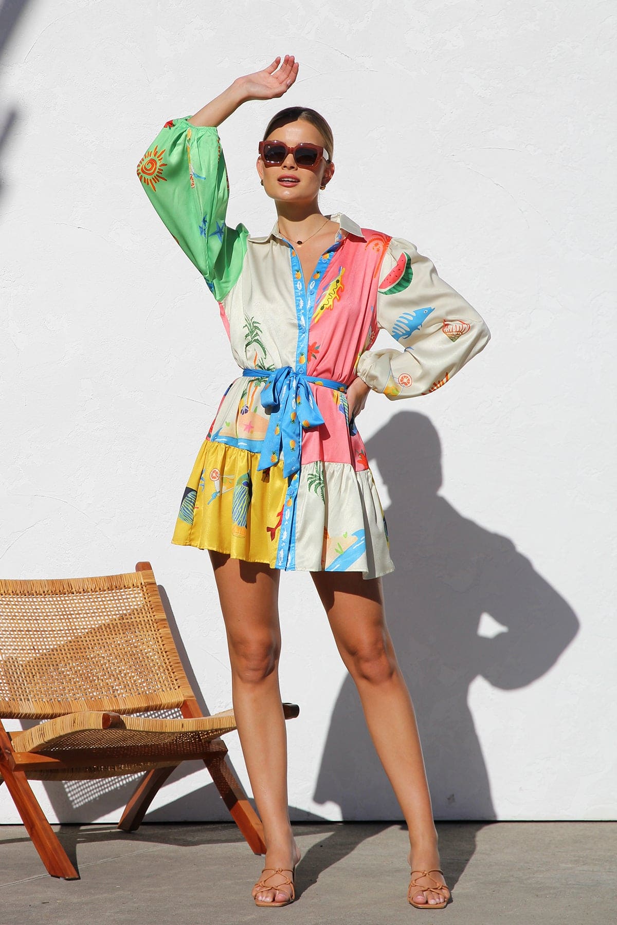 Multi-Coloured Print Mini Dress Newgew Dresses