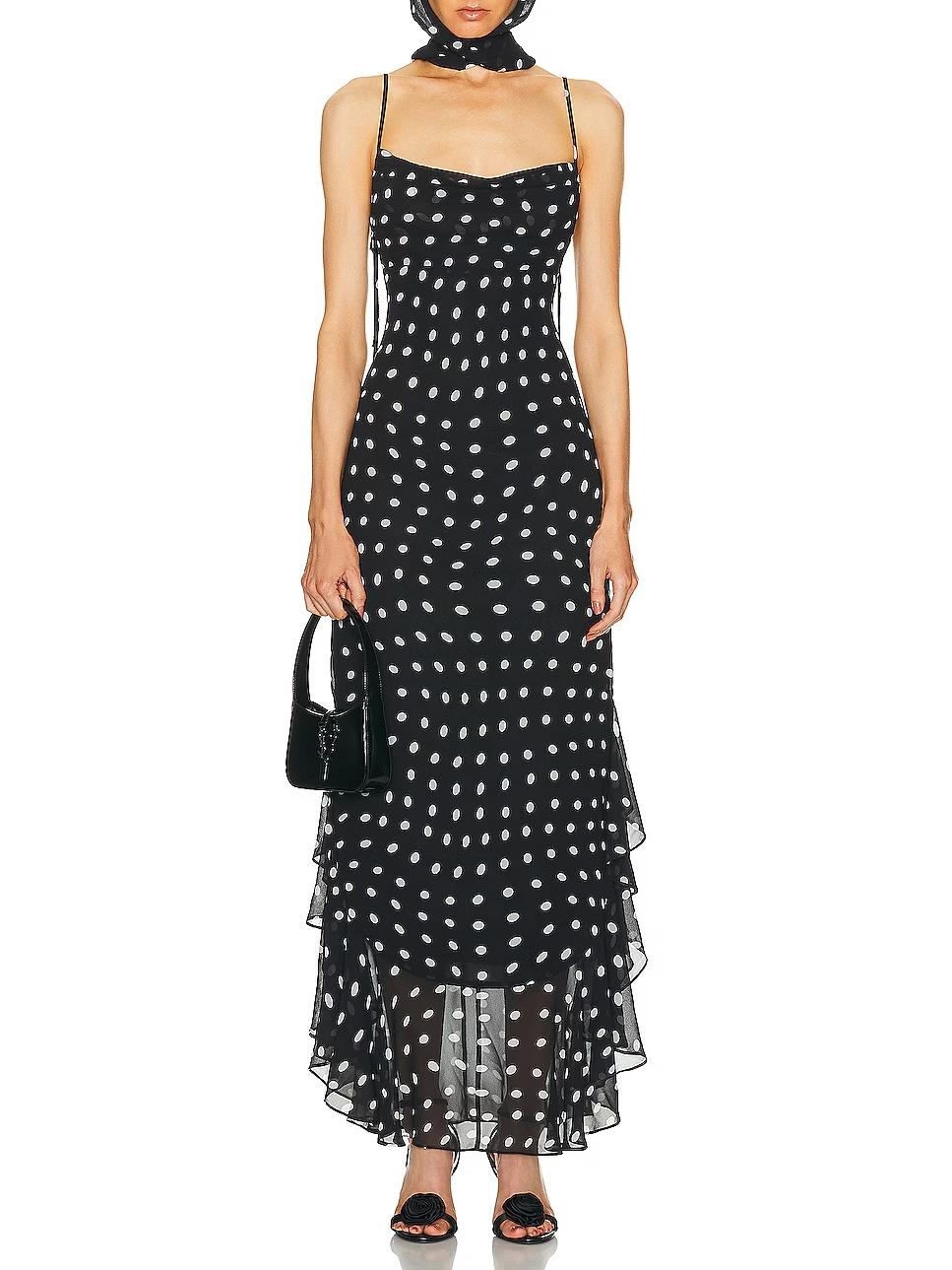 Black And Cream Polka Dot Ruffle Maxi Dress Newgew Dresses