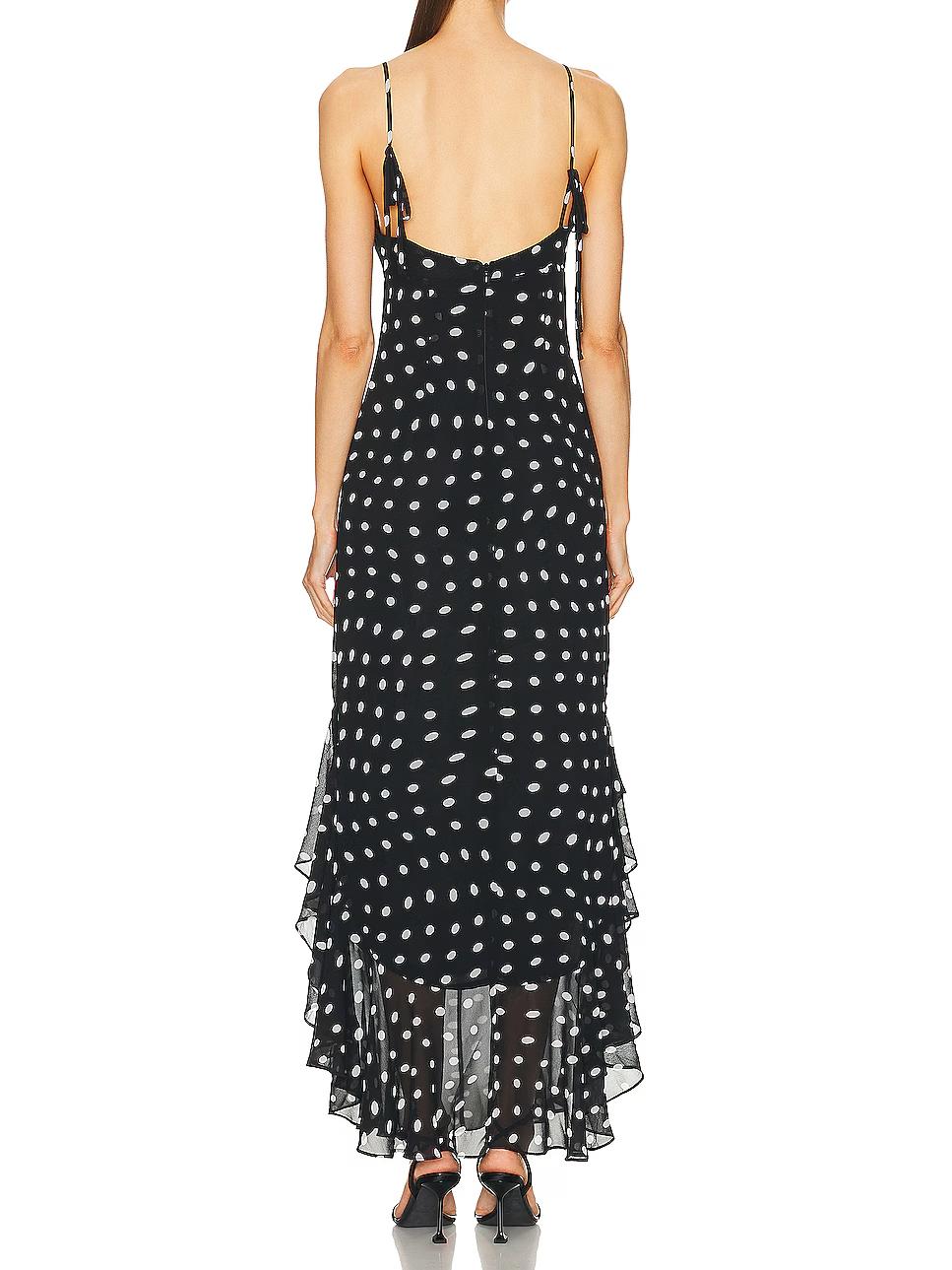 Black And Cream Polka Dot Ruffle Maxi Dress Newgew Dresses