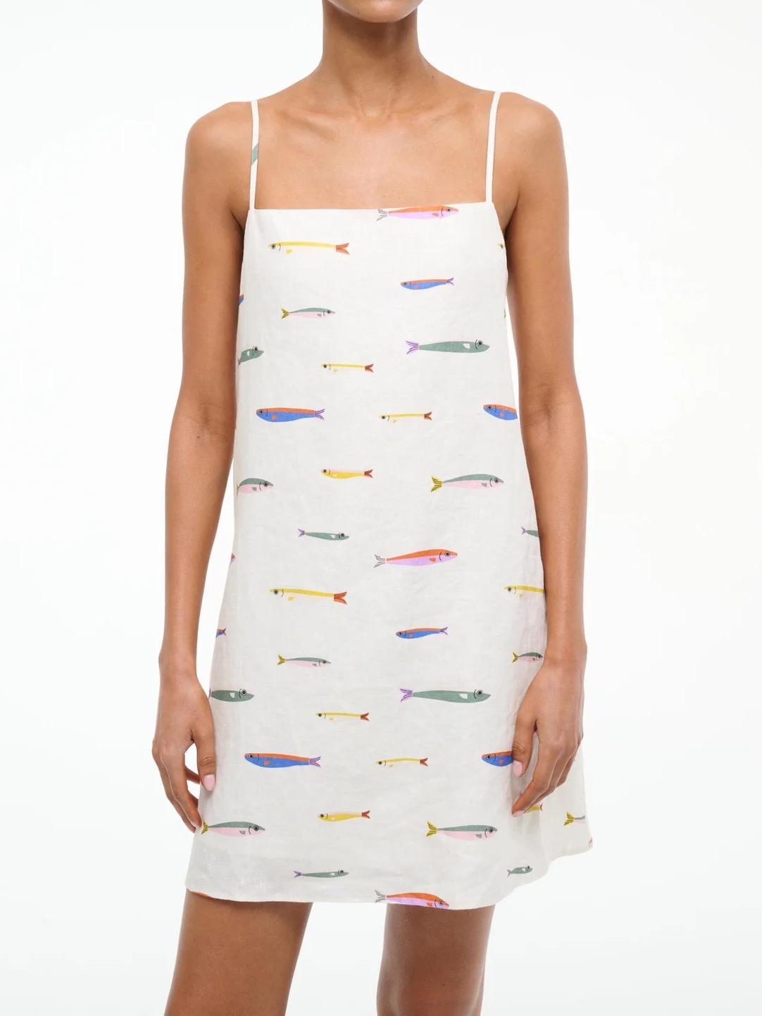 Laura Linen Mini Dress Pop Sardines Ivory Newgew Dresses