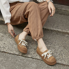 Lace-Up Suede Leather Flat Shoes (Worn as Slippers) Newgew Shoes