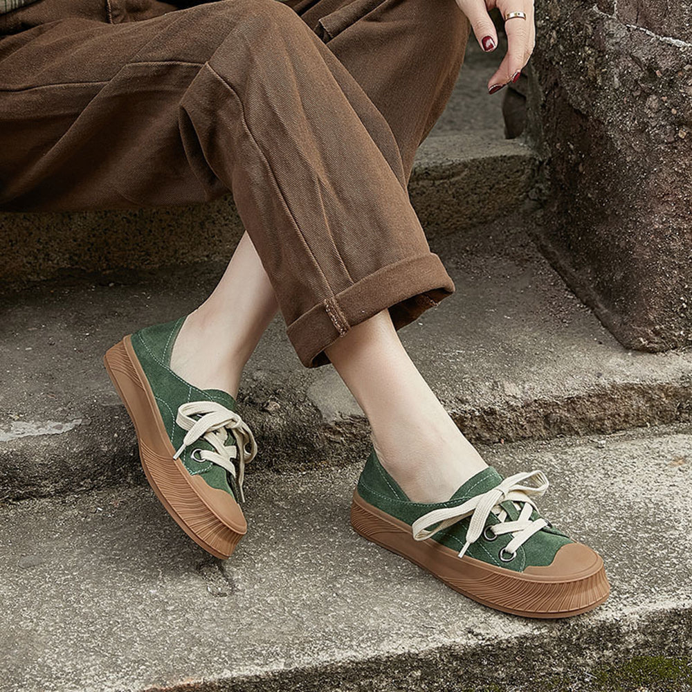 Lace-Up Suede Leather Flat Shoes (Worn as Slippers) Newgew Shoes