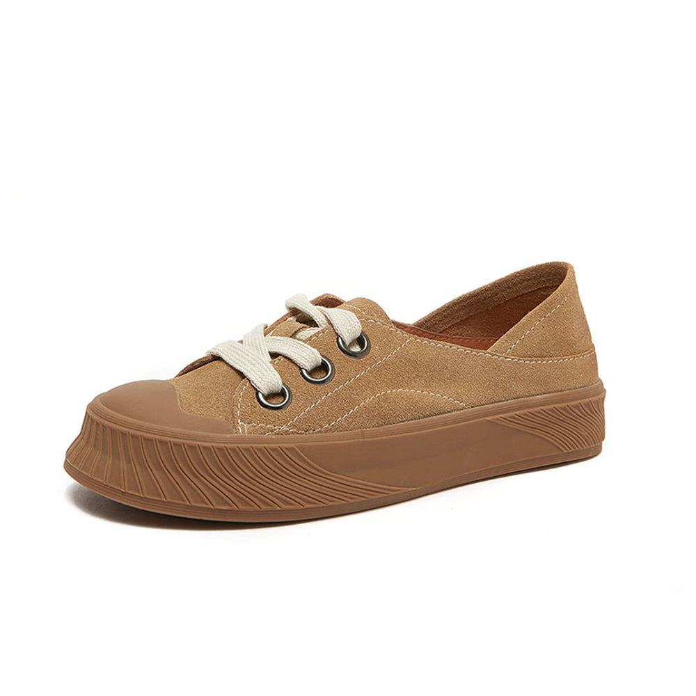 Lace-Up Suede Leather Flat Shoes (Worn as Slippers) Newgew Shoes