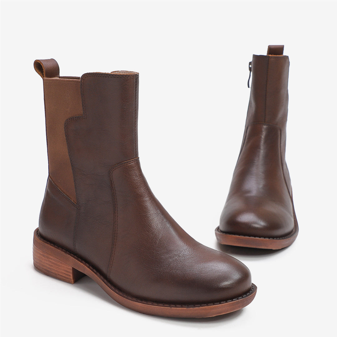 Leather Elastic Short Martin Boots With Side Zippers Newgew Shoes