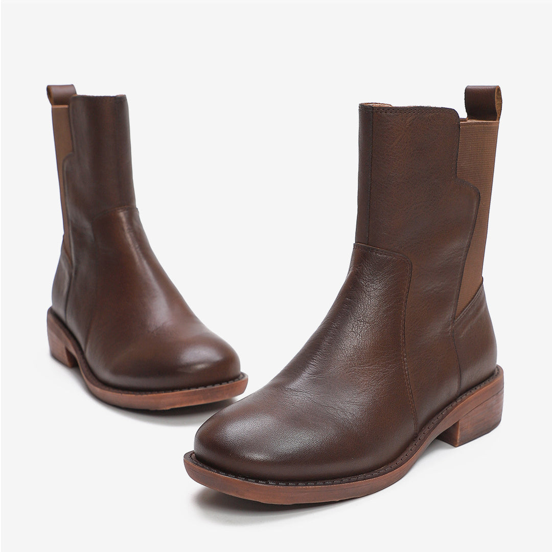 Leather Elastic Short Martin Boots With Side Zippers Newgew Shoes