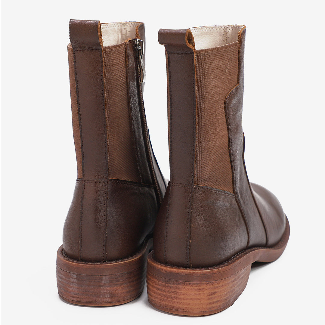 Leather Elastic Short Martin Boots With Side Zippers Newgew Shoes